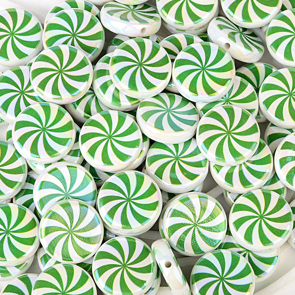 100Pcs Christmas red and green spiral windmill candy acrylic disc beads DIY handmade beaded jewelry accessories wholesale