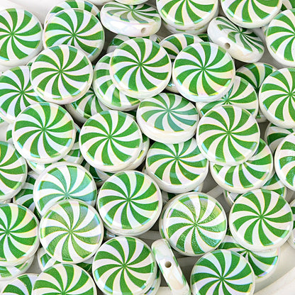 100Pcs Christmas red and green spiral windmill candy acrylic disc beads DIY handmade beaded jewelry accessories wholesale