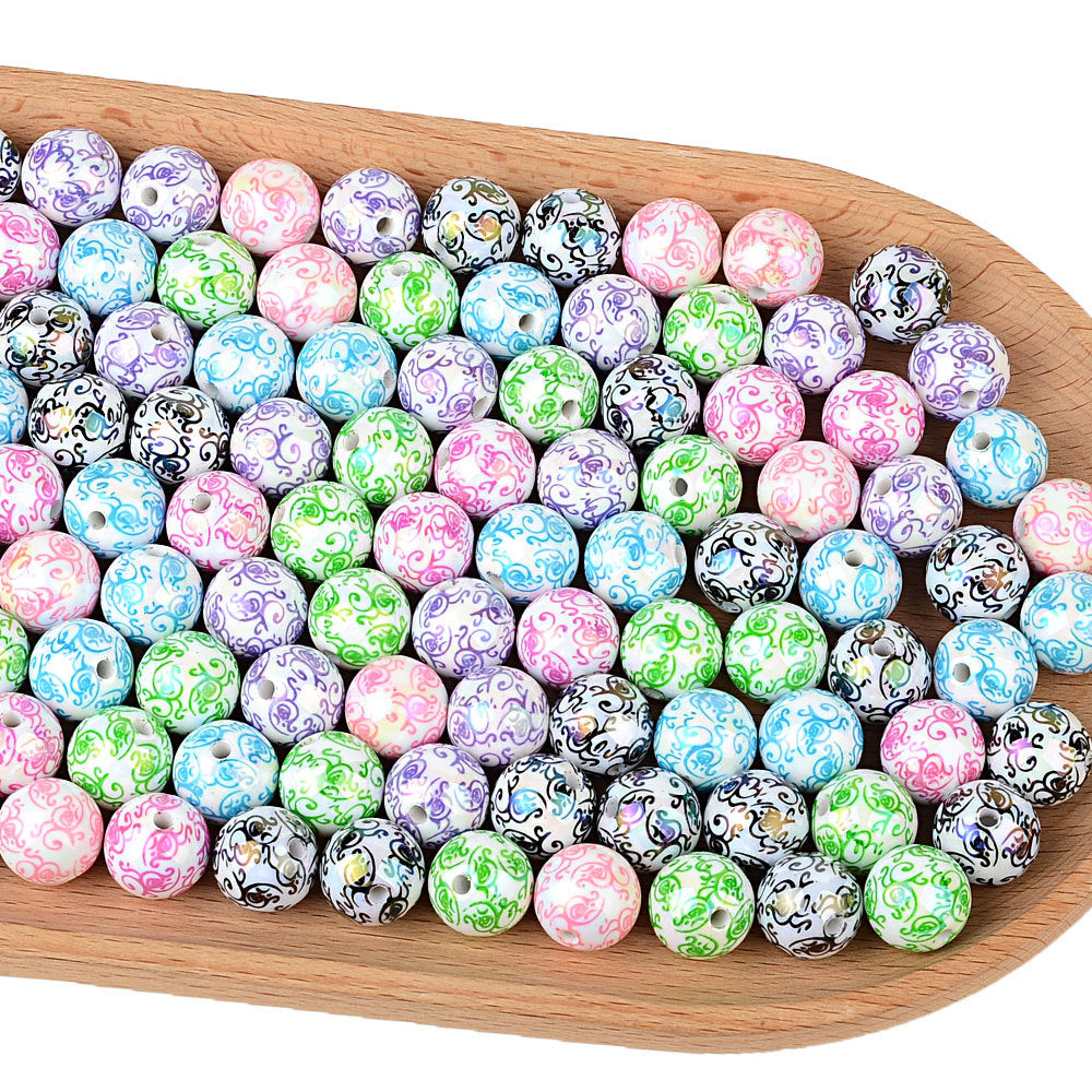 100Pcs solid color plating color printing roll grass pattern straight hole beading DIY mobile phone rope beading pen keychain pendant accessories
