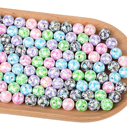 100Pcs solid color plating color printing roll grass pattern straight hole beading DIY mobile phone rope beading pen keychain pendant accessories