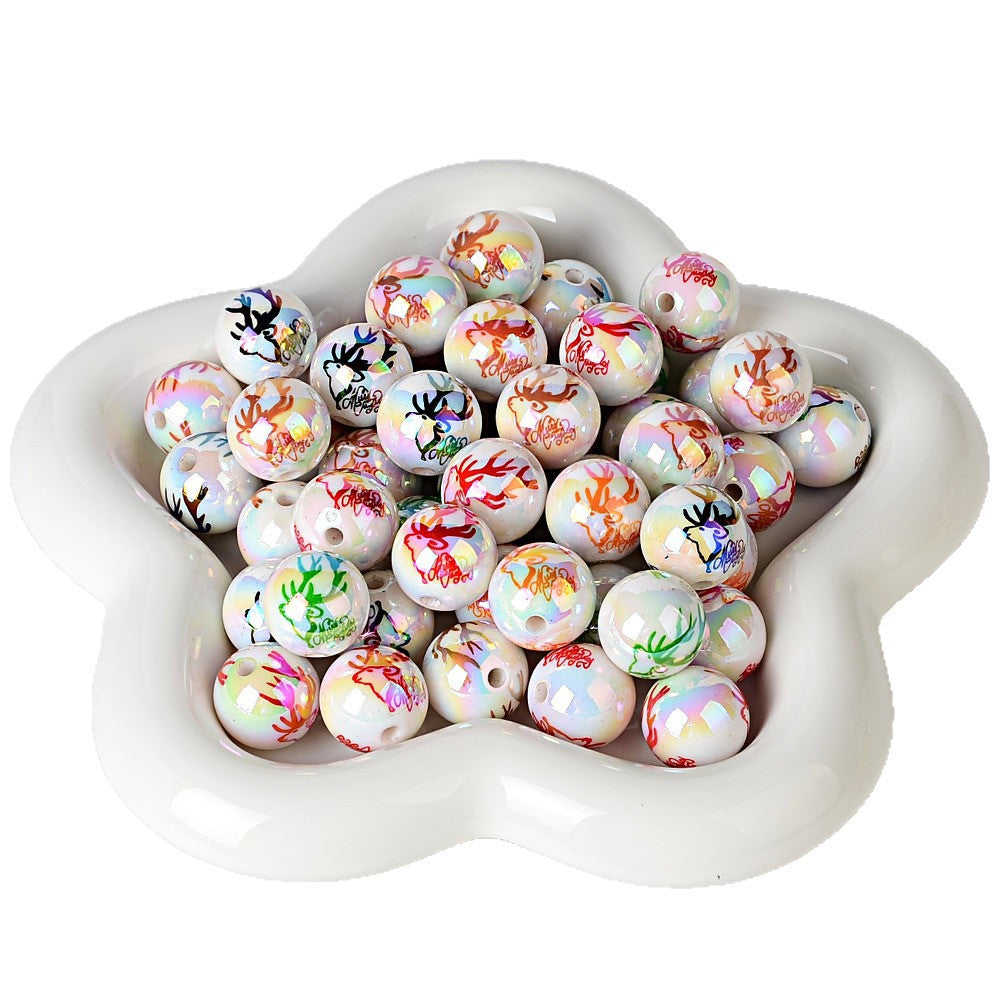 100Pcs 16mmuv plated color printing beads Christmas elk antlers beaded DIY beaded pen mobile phone chain car hanging and other accessories