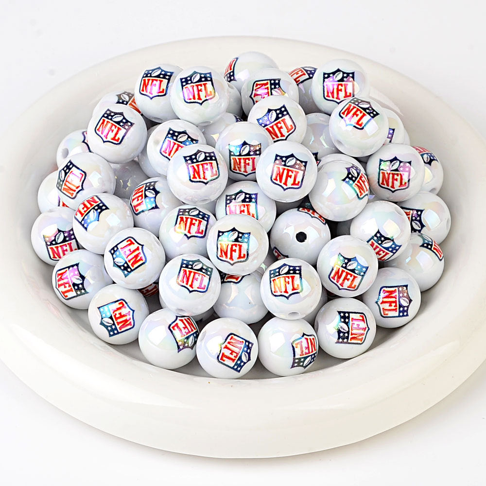 100Pcs 16MM American NFL32 football teams printed round beads DIY double-sided printed bead pen car hanging mobile phone with
