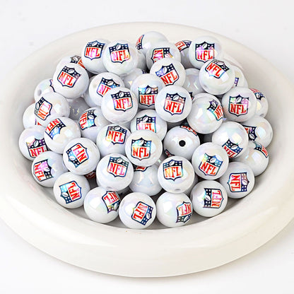 100Pcs 16MM American NFL32 football teams printed round beads DIY double-sided printed bead pen car hanging mobile phone with