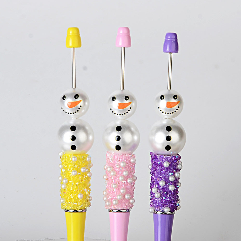 100Pcs anti-pearl printing Christmas two snowman straight hole round beads DIY mobile phone rope keychain bead pen accessories