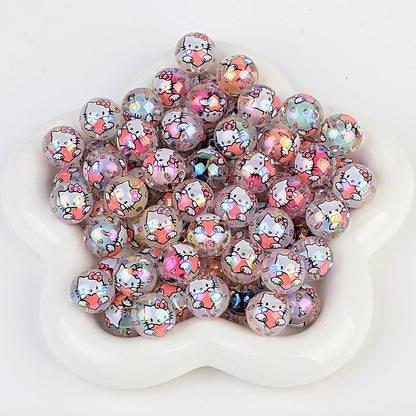 100Pcs printed Sanrio Hello Kitty hallo KT straight hole round beads DIY jewelry loose beads mobile phone chain bead pen accessories
