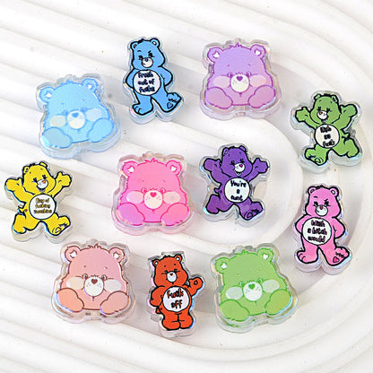 100Pcs through hole rainbow bear cartoon thick relief piece bead pen accessories DIY handmade jewelry mobile phone key chain pendant