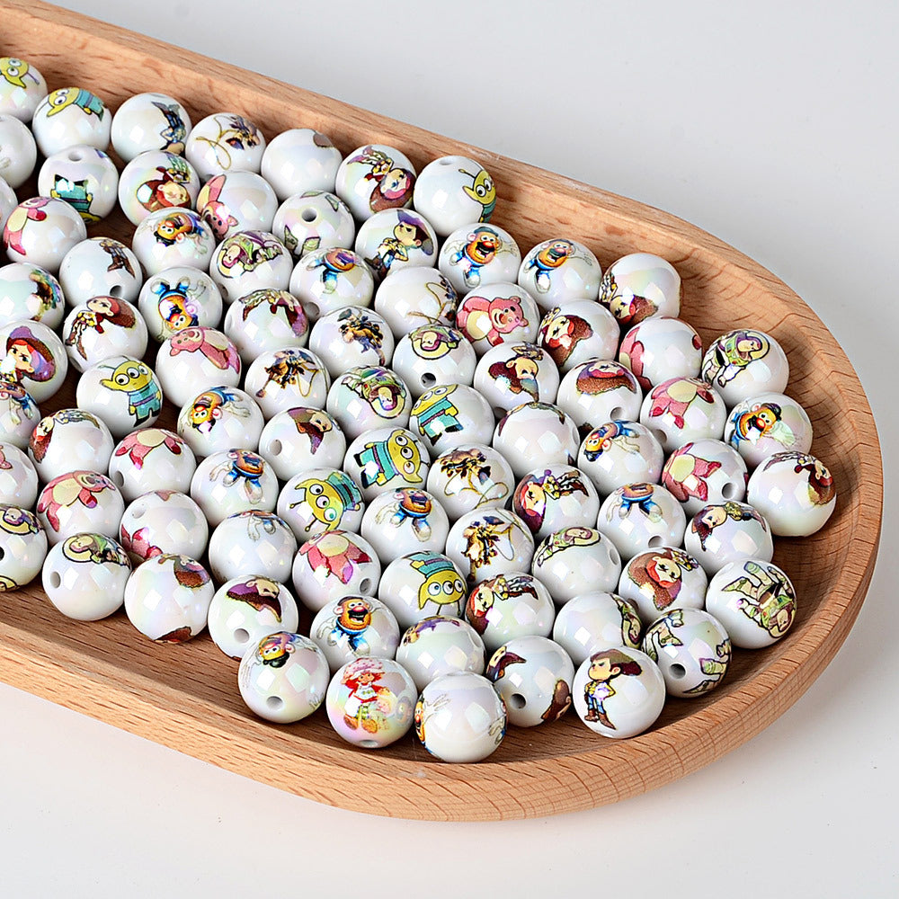 100Pcs 16mm acrylic double-sided printing Toy Story straight hole round beads DIY mobile phone rope keychain pen accessories