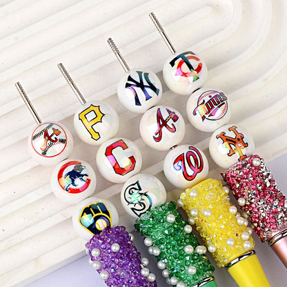 100Pcs acrylic printing MLB baseball round beads 16MM loose beads DIY bead pen car hanging accessories