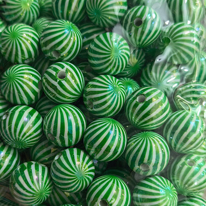 100Pcs 16mm Christmas acrylic printing striped spiral through hole beads DIY bead pen mobile phone chain accessories loose beads