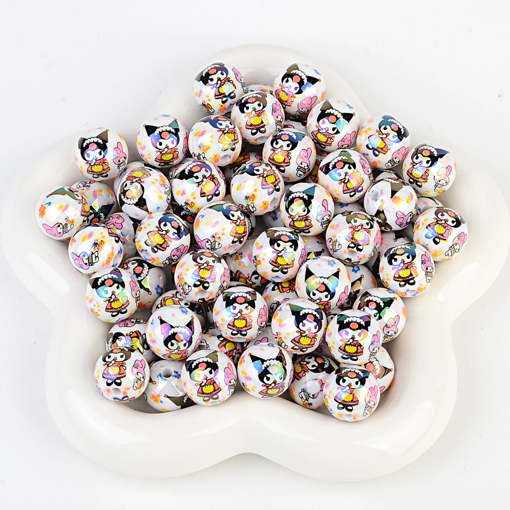 100Pcs printed Sanrio Hello Kitty hallo KT straight hole round beads DIY jewelry loose beads mobile phone chain bead pen accessories