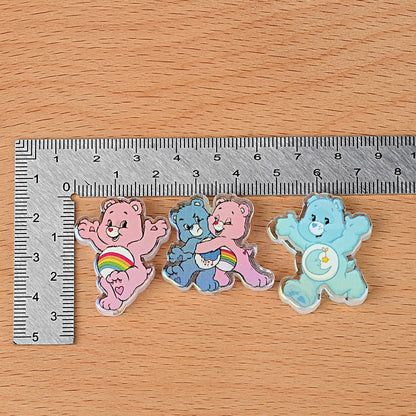 100Pcs Care Bears Rainbow Bear Acrylic Sheet, Cartoon Love Bear DIY Jewelry Accessories Buckle Material Wholesale