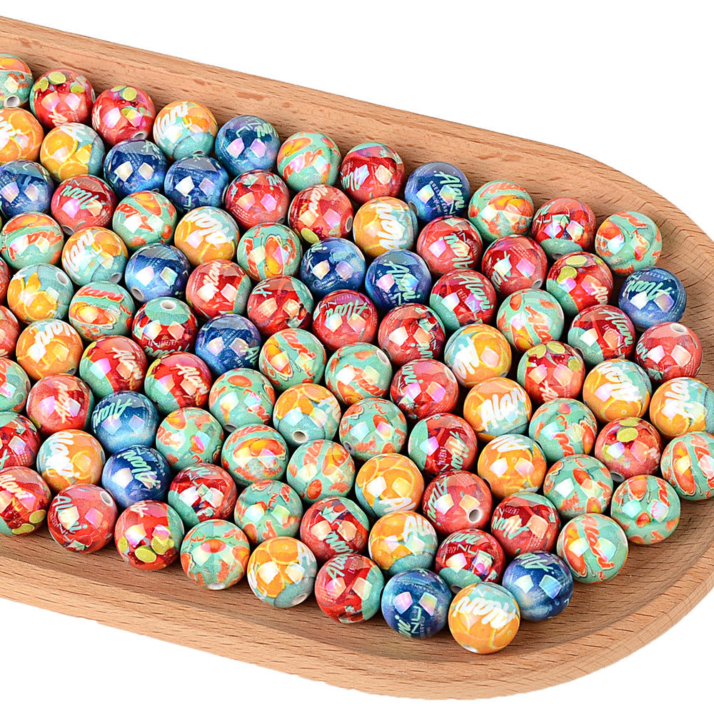100Pcs juice drink pattern loose beads colorful UV printing straight hole round beads handmade pendant material wholesale