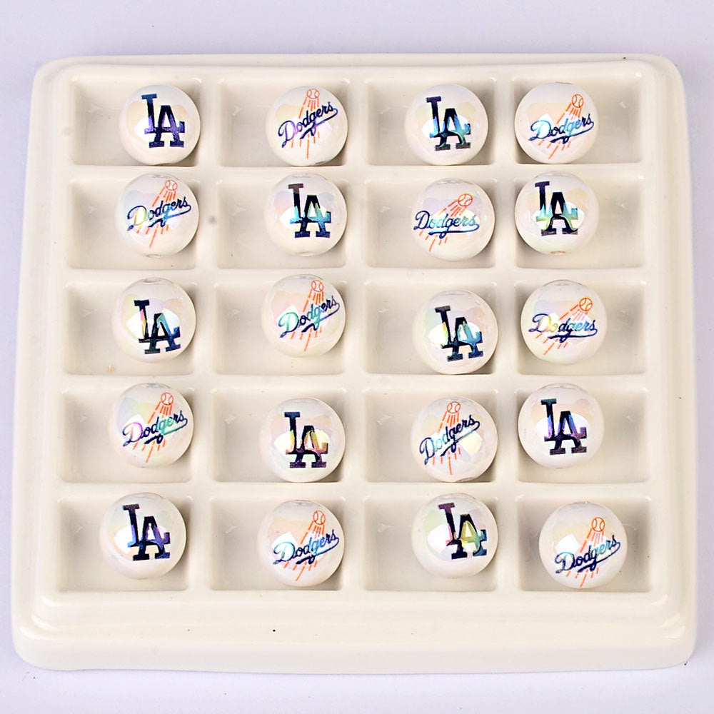 100Pcs acrylic printing MLB baseball round beads 16MM loose beads DIY bead pen car hanging accessories