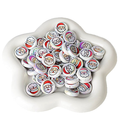 100Pcs double-sided printing Christmas series Santa Claus Christmas tree flat bead DIY jewelry accessories decoration handmade materials