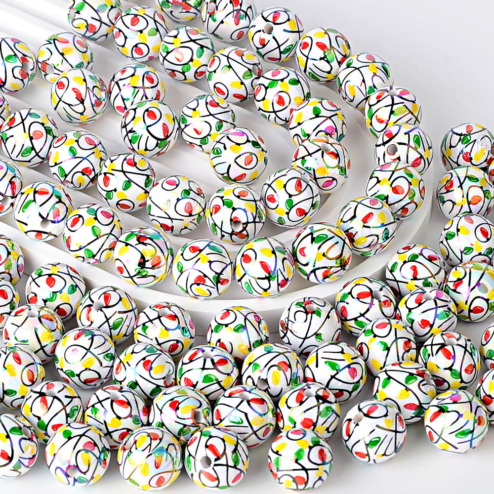 100Pcs acrylic plated color printing Christmas lantern atmosphere light with beaded DIY mobile phone chain car hanging accessories wholesale