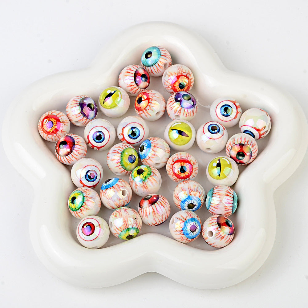 100Pcs 16mm Halloween Personalized Plated UV Colorful Horror Eyeball Beads DIY Handmade Beaded Loose Ball Pen Mobile Phone Chain Accessories