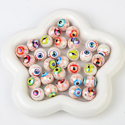 100Pcs 16mm Halloween Personalized Plated UV Colorful Horror Eyeball Beads DIY Handmade Beaded Loose Ball Pen Mobile Phone Chain Accessories