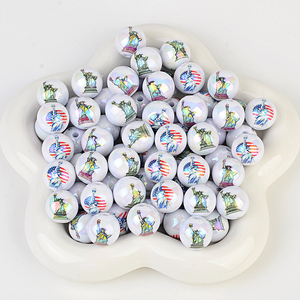 100Pcs double-sided printing I LOVE USA through hole beaded free Muse DIY mobile phone chain bag pendant material jewelry matching