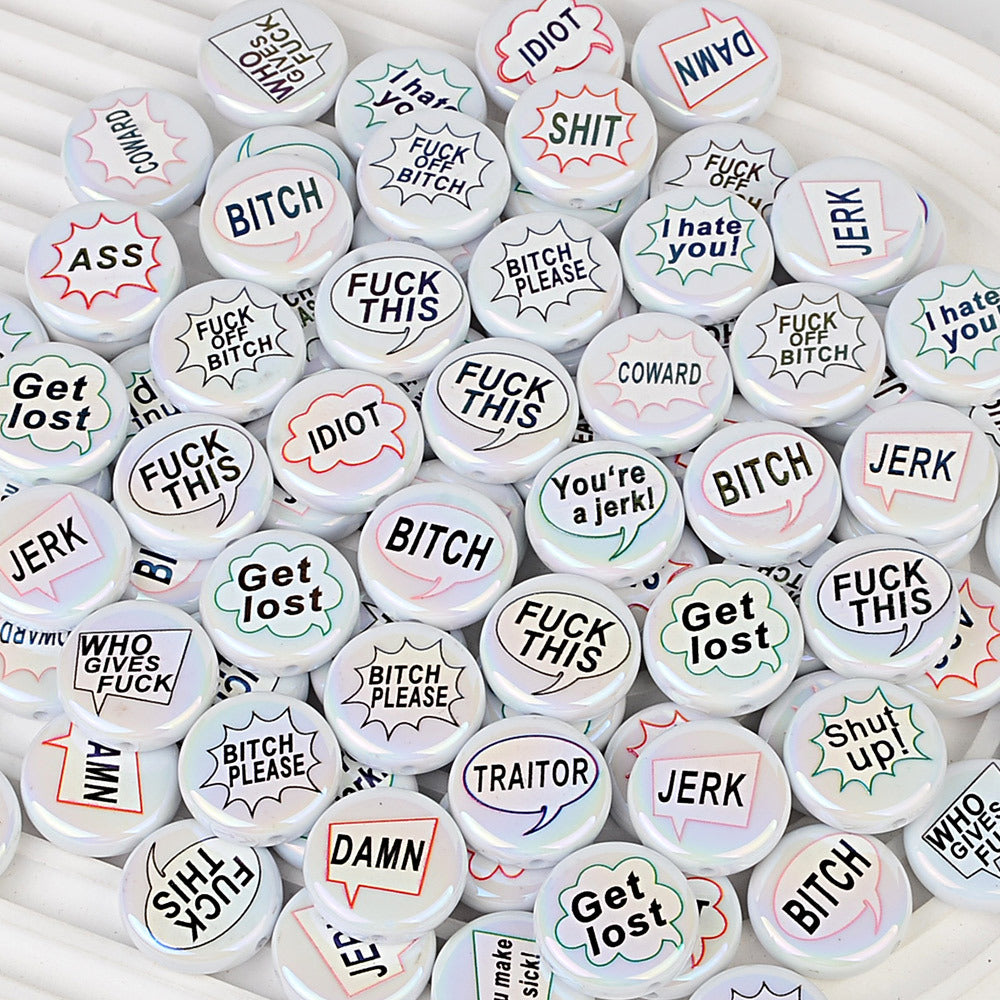 100Pcs double-sided printed English letters swear words disc beaded through hole round bead DIY handmade jewelry bracelet bag pendant material