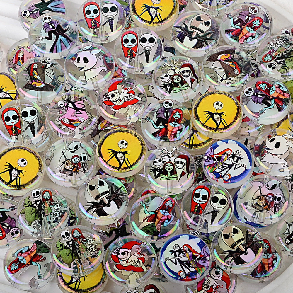 100Pcs Christmas Eve Horror Acrylic Solid Color Printing Halloween Theme Through Hole Loose Beads DIY Handmade Bead Pen Accessories