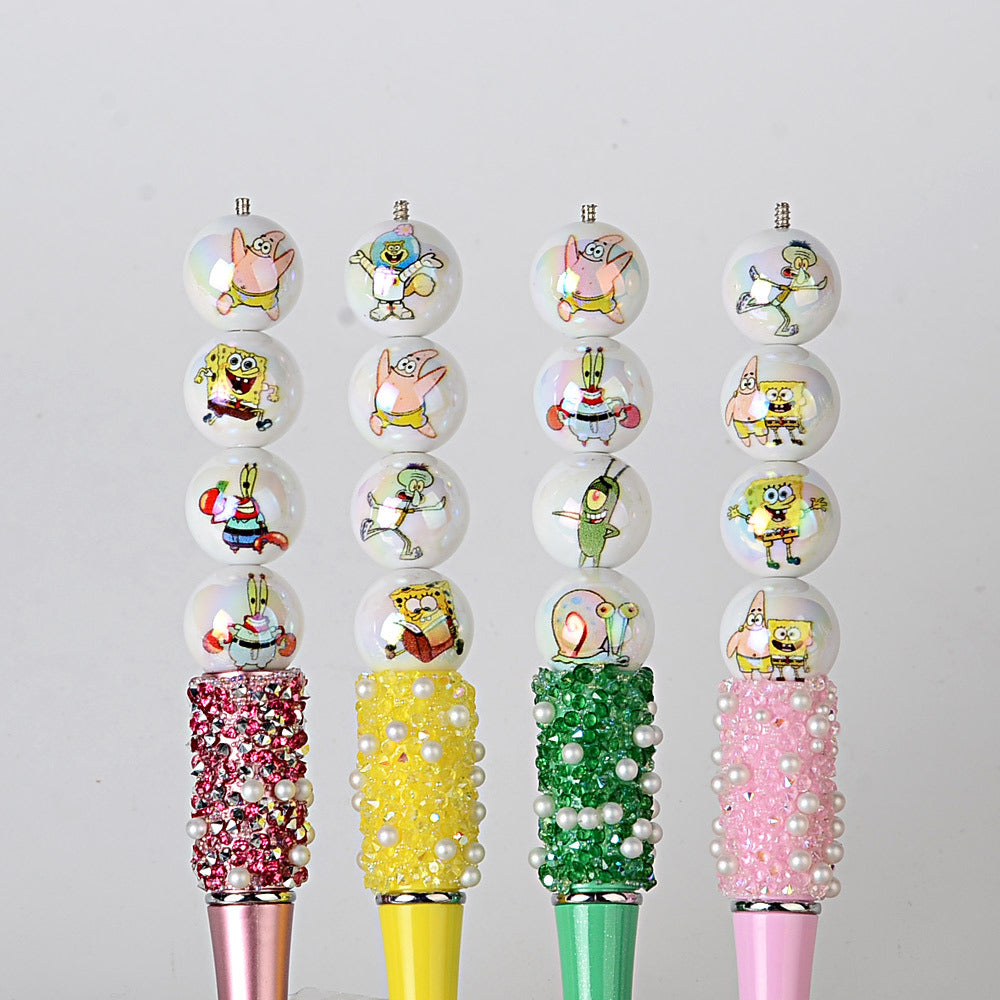 100Pcs 16mm acrylic SpongeBob SquarePants double-sided printing straight hole round beads DIY mobile phone rope keychain pen accessories