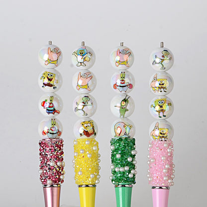 100Pcs 16mm acrylic SpongeBob SquarePants double-sided printing straight hole round beads DIY mobile phone rope keychain pen accessories