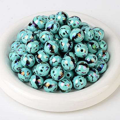 100Pcs acrylic UV plated colorful multi-color Halloween printing bat round beads DIY handmade string pen mobile phone chain accessories