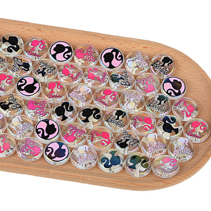 100Pcs UV plated color printing Barbie Barbie avatar straight hole round beads DIY mobile phone rope necklace jewelry loose bead accessories