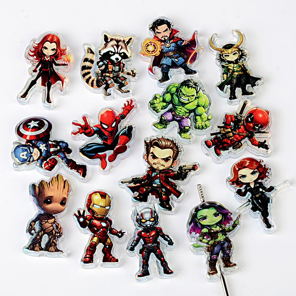 100Pcs cartoon superhero acrylic sheet beads DIY beaded key jewelry accessories animation printing transparent patch
