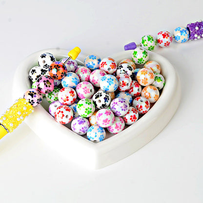 100Pcs 16mm Color Small Fresh Cat's Claw Pattern Printed Acrylic Beads Suitable for DIY Beads Bulk