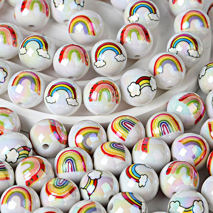 100Pcs 16mm double-sided printed acrylic rainbow cloud beads DIY mobile phone chain pendant car hanging keychain chain accessories