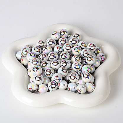 100Pcs 16mm solid color Christmas beads printed Santa Claus Christmas tree beaded DIY mobile phone chain bag chain accessories