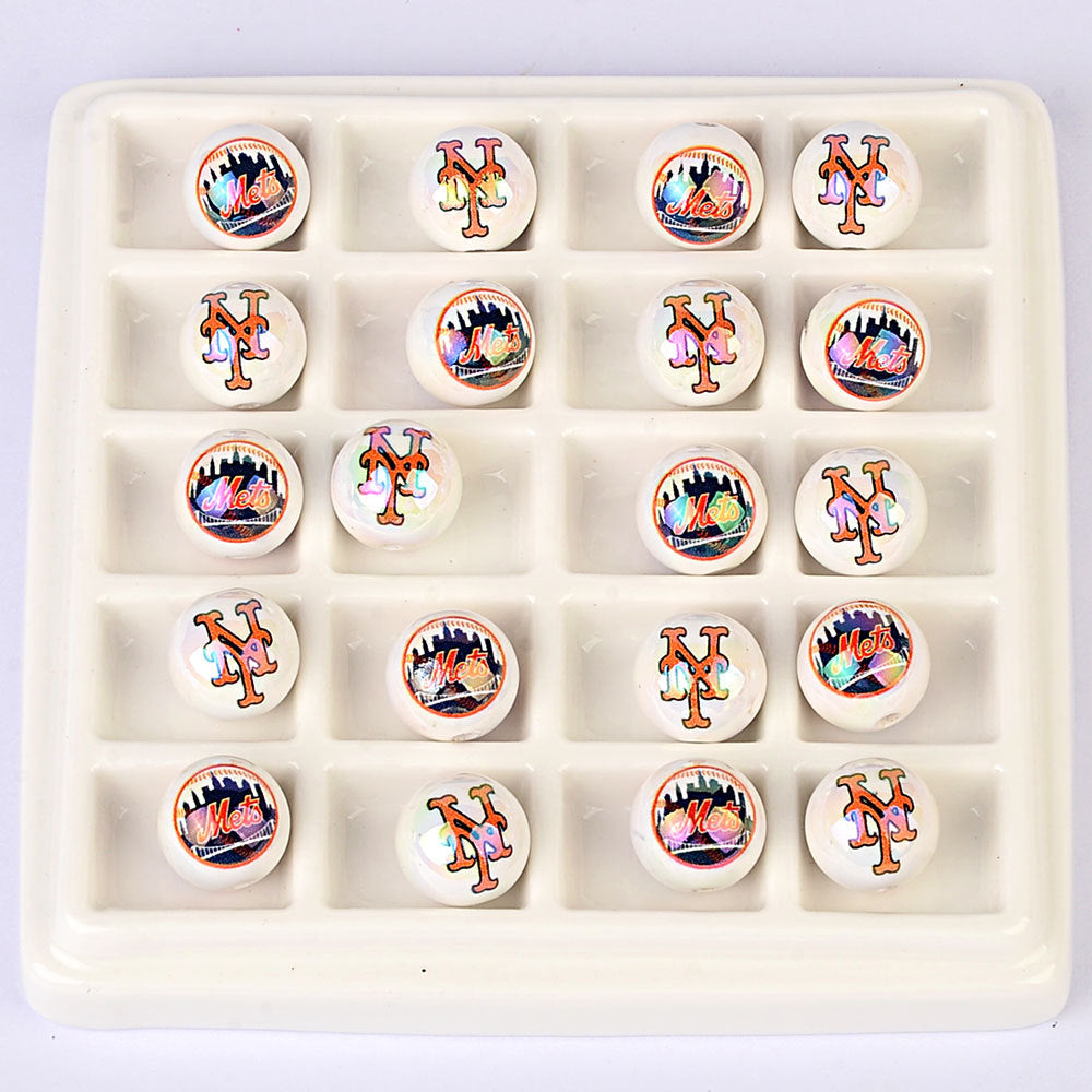 100Pcs acrylic printing MLB baseball round beads 16MM loose beads DIY bead pen car hanging accessories
