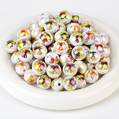 100Pcs Christmas elements printed round beads Santa Claus Christmas tree gingerbread man various acrylic beaded ornaments wholesale