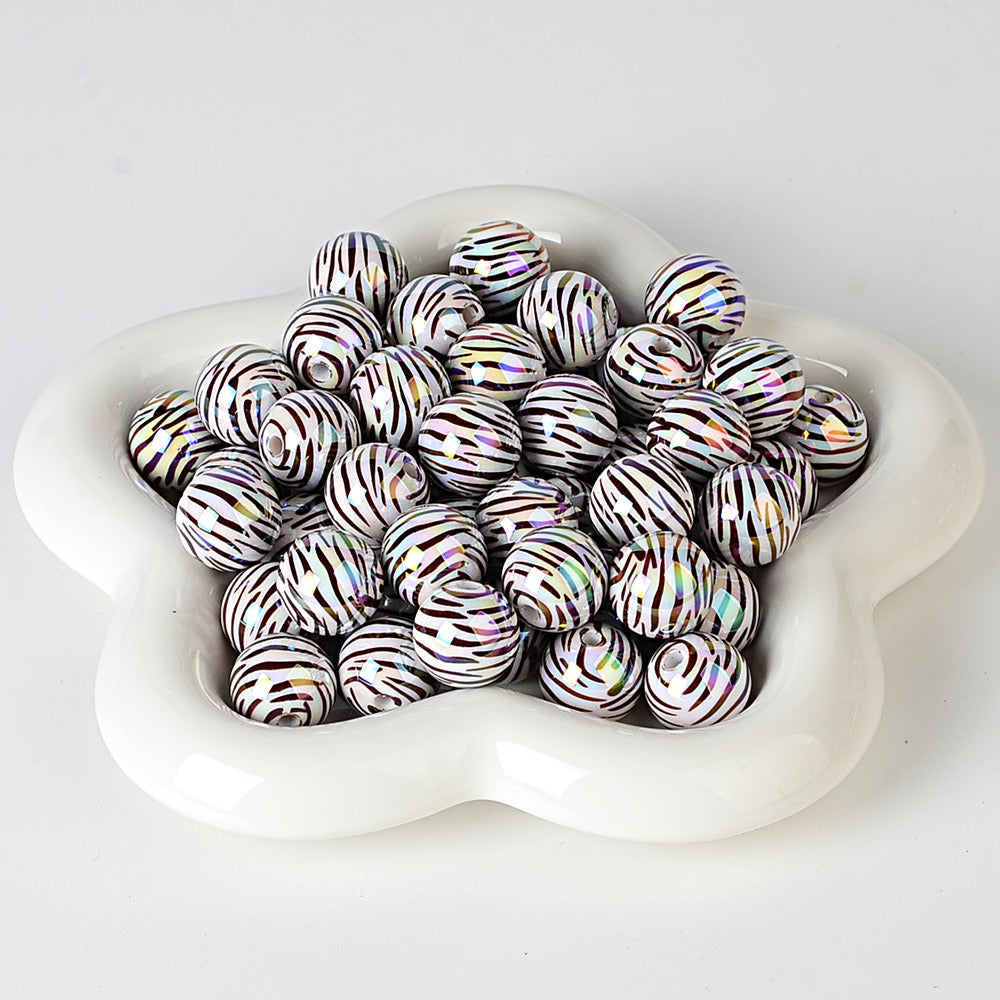 100Pcs 16mm acrylic zebra pattern straight hole round beads DIY handmade string loose beads mobile phone chain pen necklace jewelry accessories