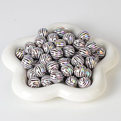 100Pcs 16mm acrylic zebra pattern straight hole round beads DIY handmade string loose beads mobile phone chain pen necklace jewelry accessories