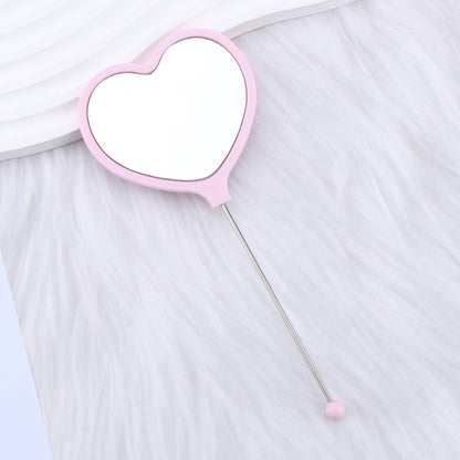 Heart-shaped makeup mirror, love DIY beaded mirror, handheld makeup mirror, portable single-sided vanity mirror, plastic spot.