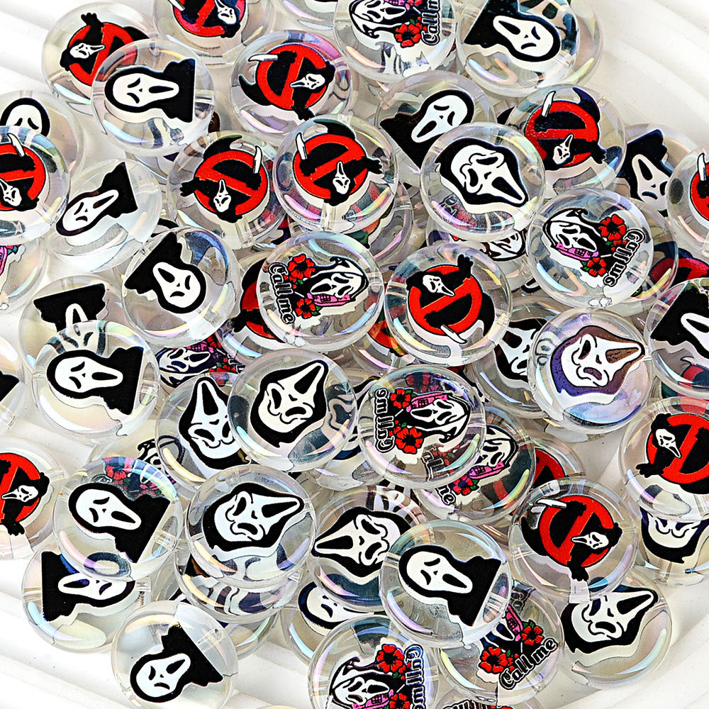 100Pcs 16mm Halloween grimace double-sided printed through-hole round beads DIY bead pen car hanging mobile phone chain loose bead accessories