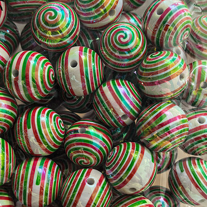 100Pcs 20mm acrylic checkerboard beads christmas striped beads DIY handmade beaded jewelry accessories loose bead material