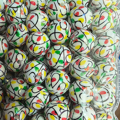 100Pcs 16mm Christmas acrylic printing striped spiral through hole beads DIY bead pen mobile phone chain accessories loose beads