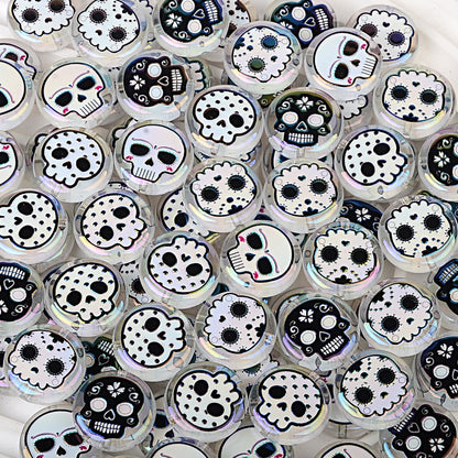 100Pcs 16mm double-sided printed skull through-hole loose beads can be handmade DIY material bracelet bracelet bead pen accessories