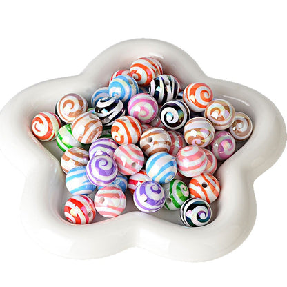 100Pcs 16mm straight hole lollipop beaded colored spiral loose beads DIY mobile phone chain beaded pen material accessories wholesale