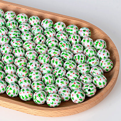 100Pcs 16mm acrylic Christmas color striped printed round beads DIY beaded mobile phone chain keychain loose beads wholesale