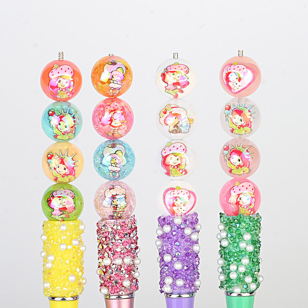 100Pcs UV strawberry girl printed beads DIY bead pen mobile phone chain keychain car hanging, etc. With DIY bracelet loose beads