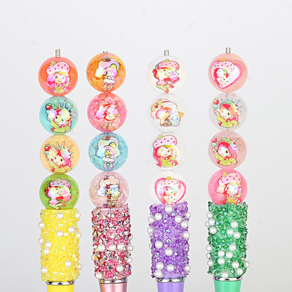 100Pcs UV strawberry girl printed beads DIY bead pen mobile phone chain keychain car hanging, etc. With DIY bracelet loose beads