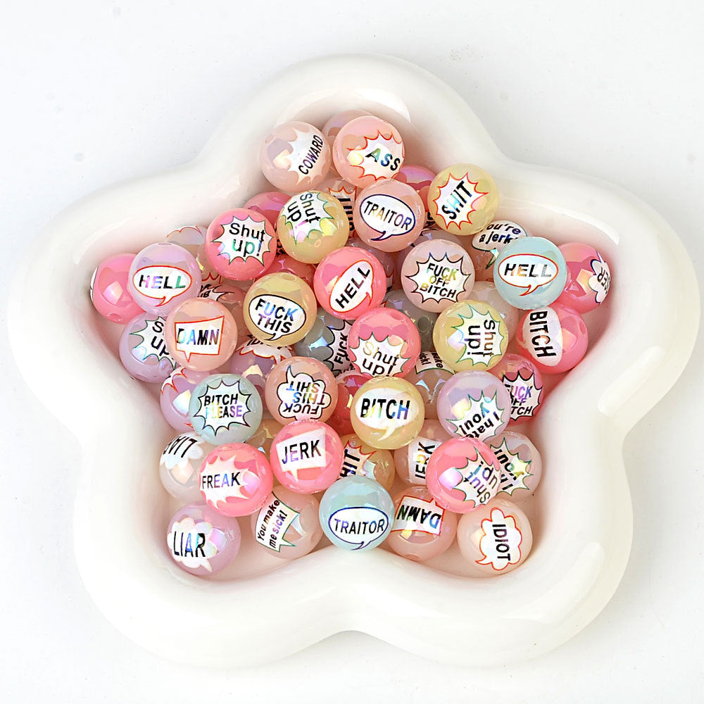 100Pcs double-sided printed English letters swear words disc beaded through hole round bead DIY handmade jewelry bracelet bag pendant material