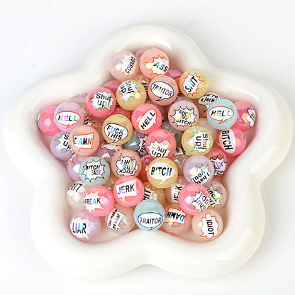 100Pcs double-sided printed English letters swear words disc beaded through hole round bead DIY handmade jewelry bracelet bag pendant material