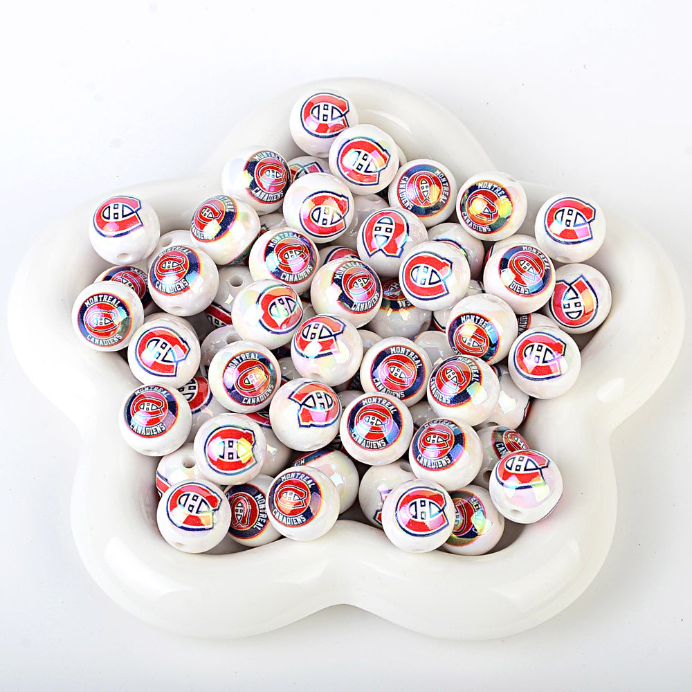 100Pcs US 32 NHL Ice Hockey Teams Printed Beads Beaded DIY Keys Mobile Phone Chain Handmade Jewelry Accessories Spot