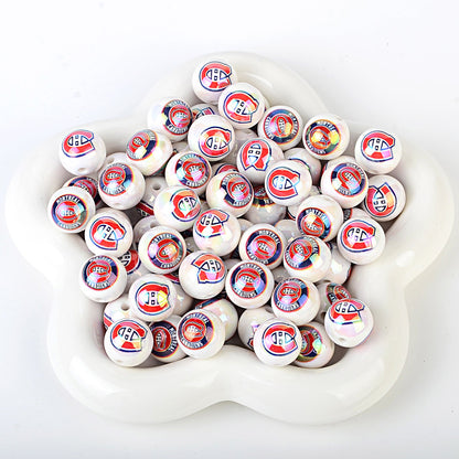 100Pcs US 32 NHL Ice Hockey Teams Printed Beads Beaded DIY Keys Mobile Phone Chain Handmade Jewelry Accessories Spot