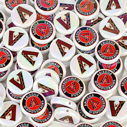 100Pcs 24mm American MLB Major Baseball League Printed Beaded Disc Beads DIY Handmade Pen Mobile Phone Chain Accessories
